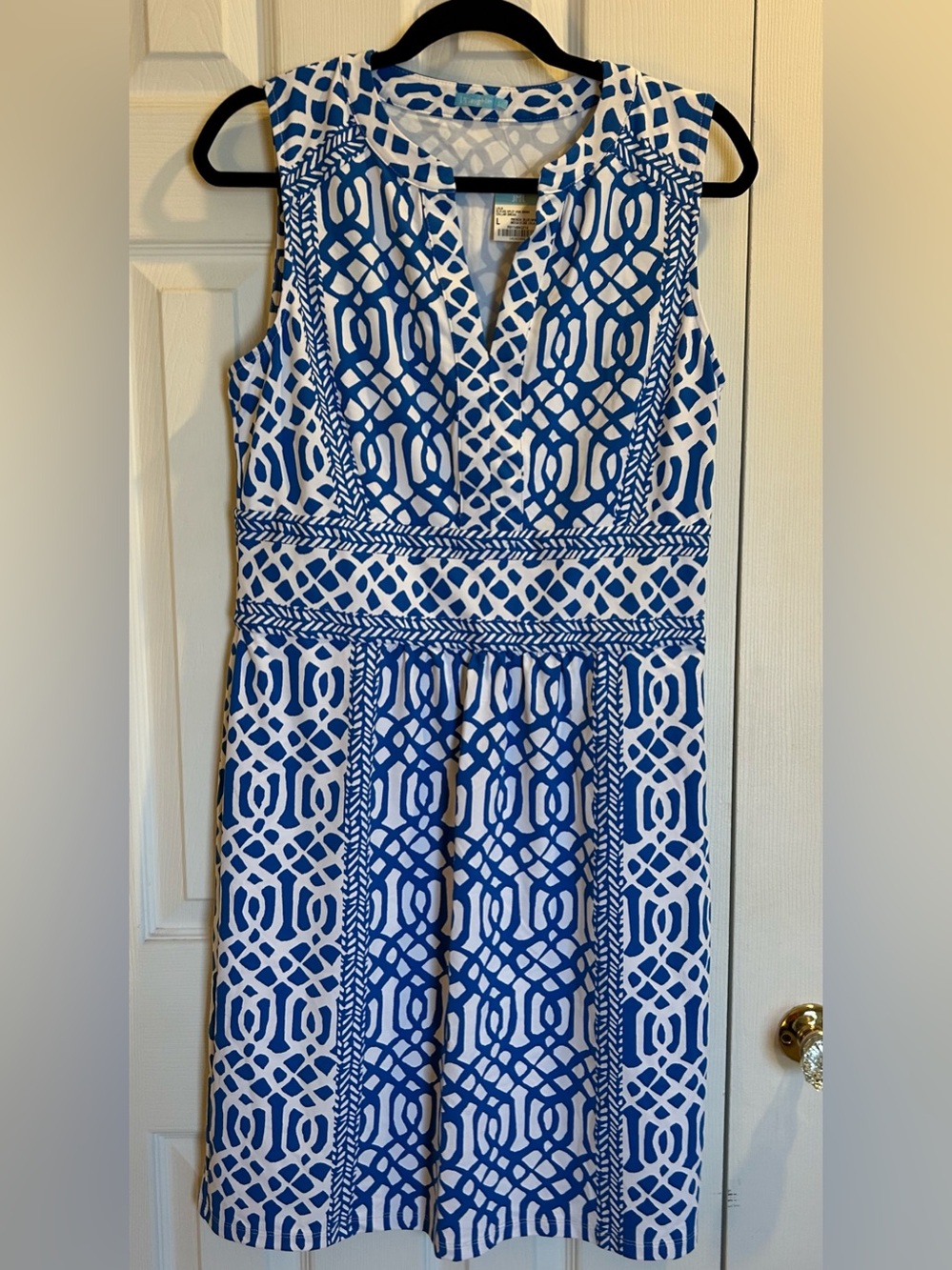 J. McLaughlin Catalina Cloth blue and White Geometric Print Midi Dress, size M
